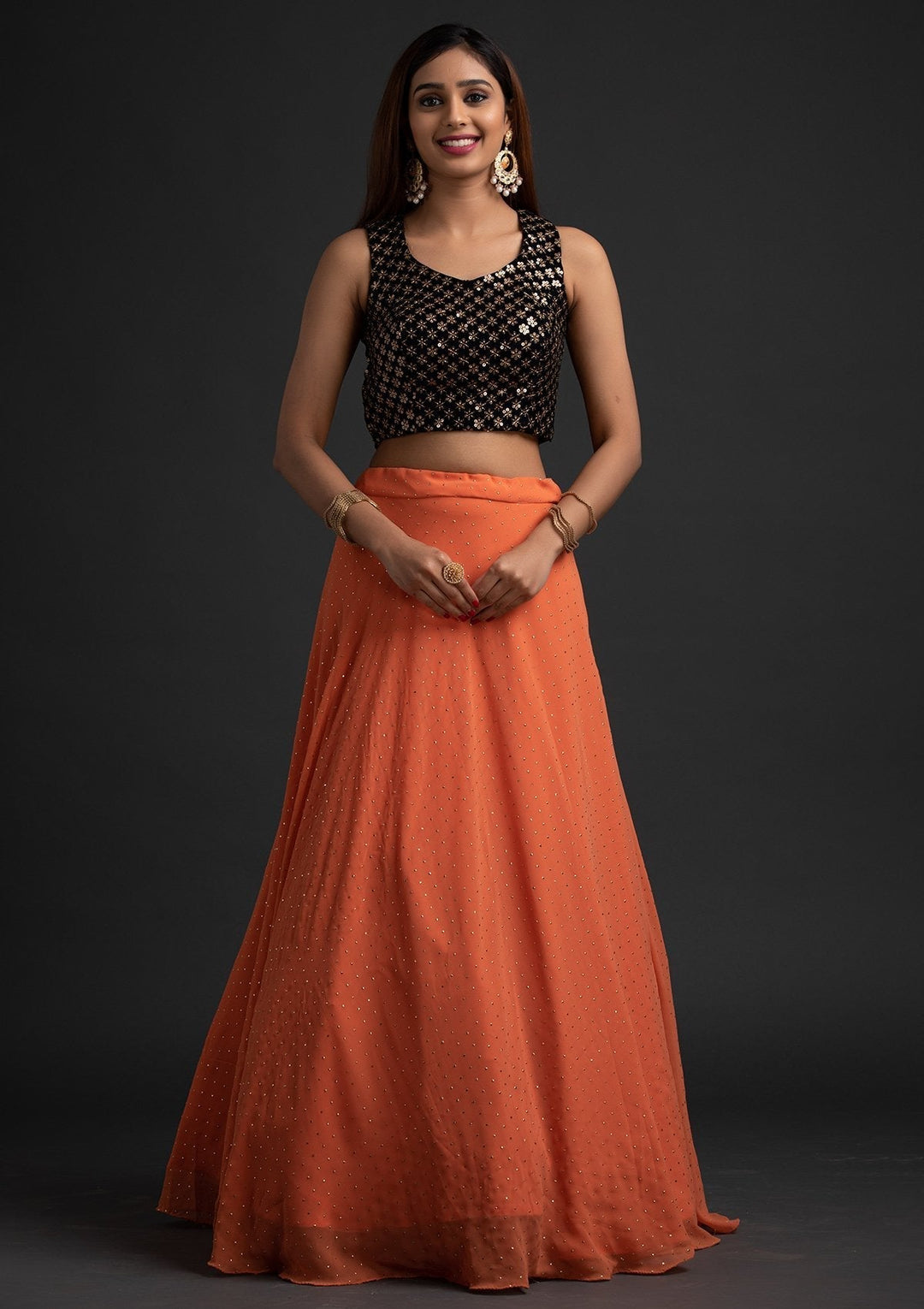 Peach Badla Georgette Designer Skirt - koskii
