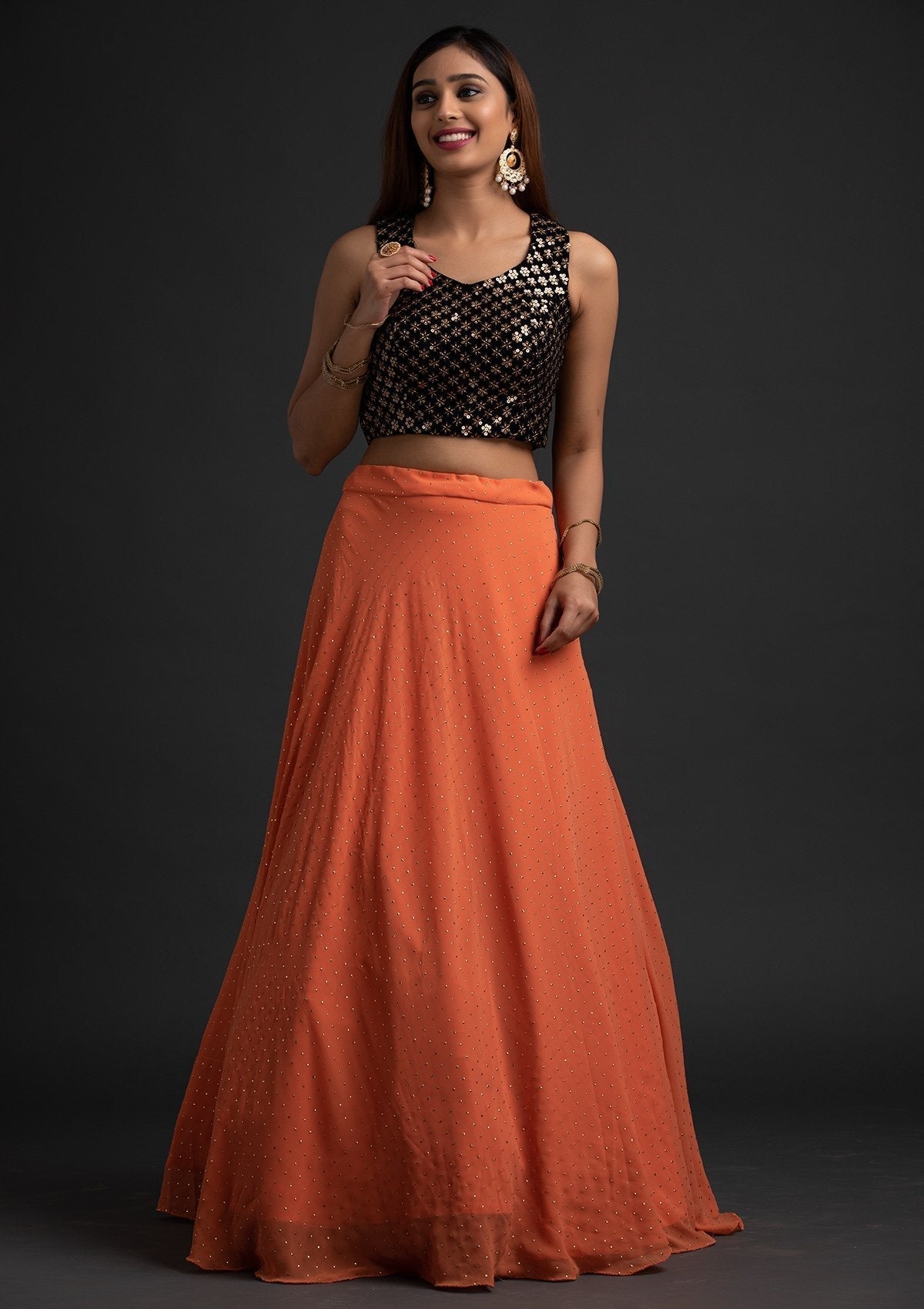 Peach Badla Georgette Designer Skirt - koskii