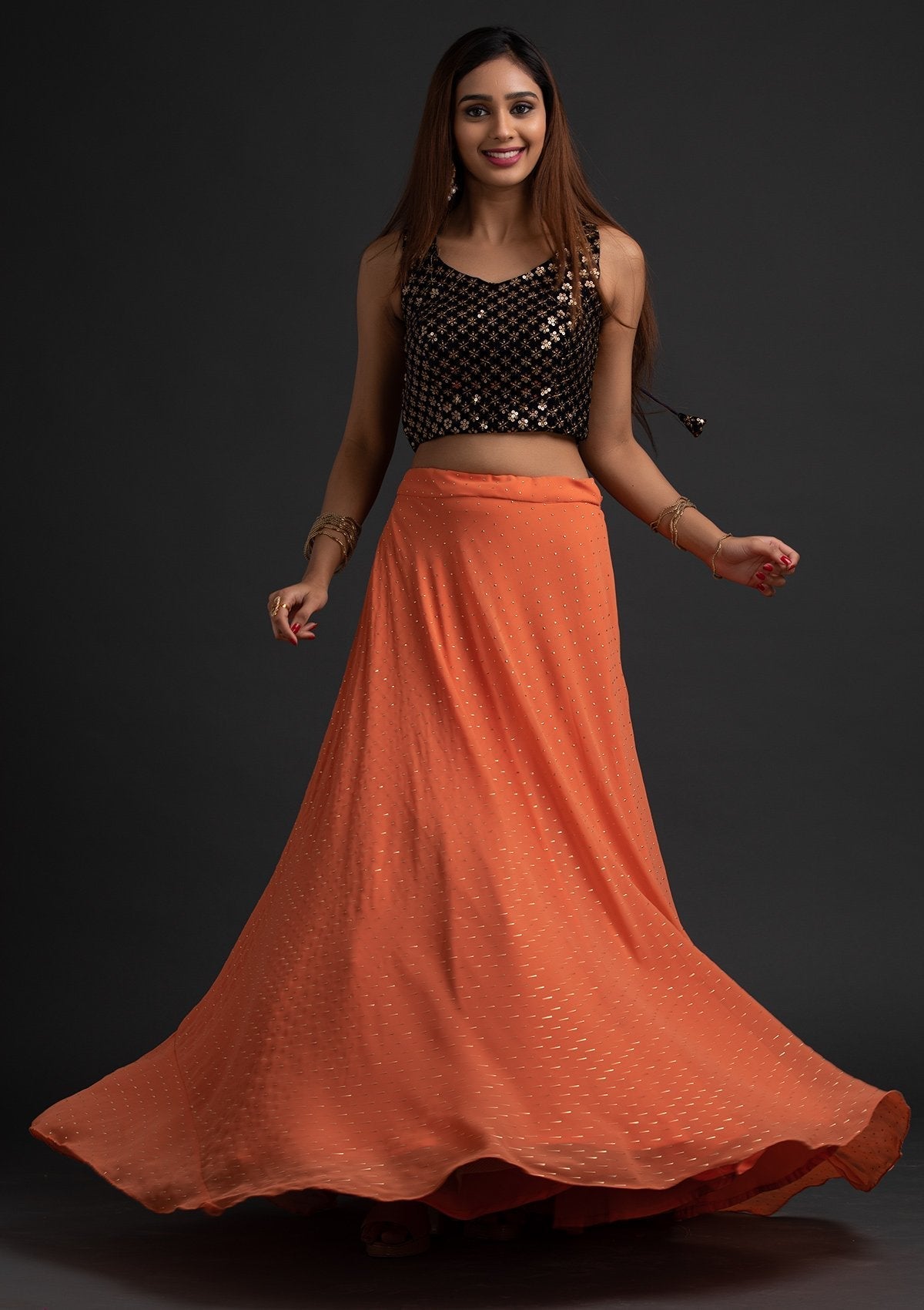 Peach Badla Georgette Designer Skirt - koskii