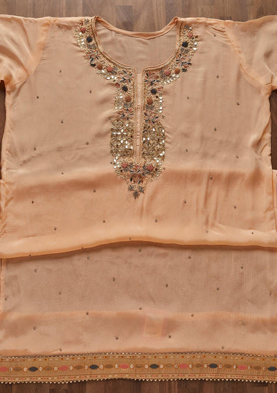 Peach Zardosi Georgette Designer Semi-Stitched Salwar Suit - Koskii