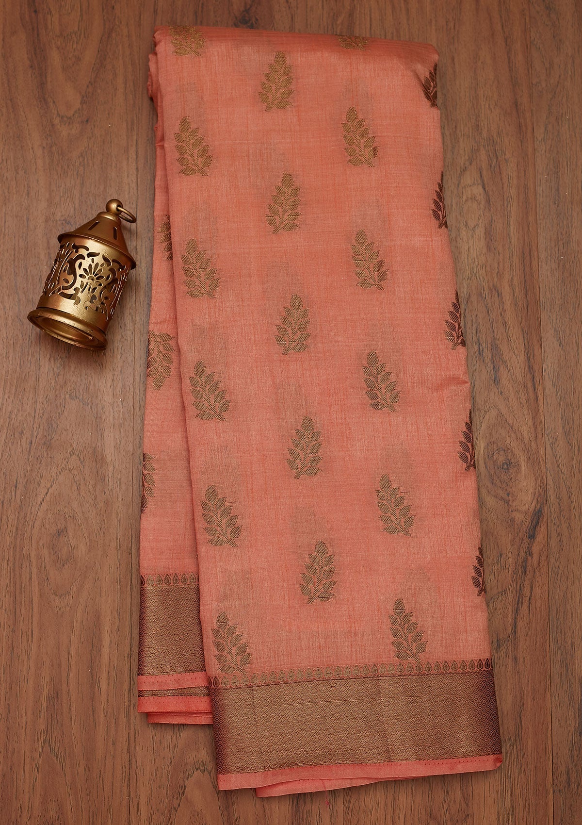 Peach Zariwork Art Silk Designer Saree - Koskii