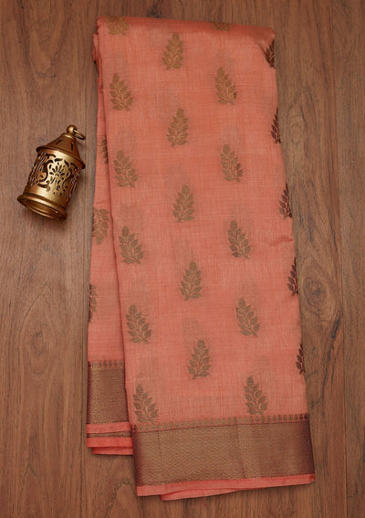 Peach Zariwork Art Silk Designer Saree - Koskii