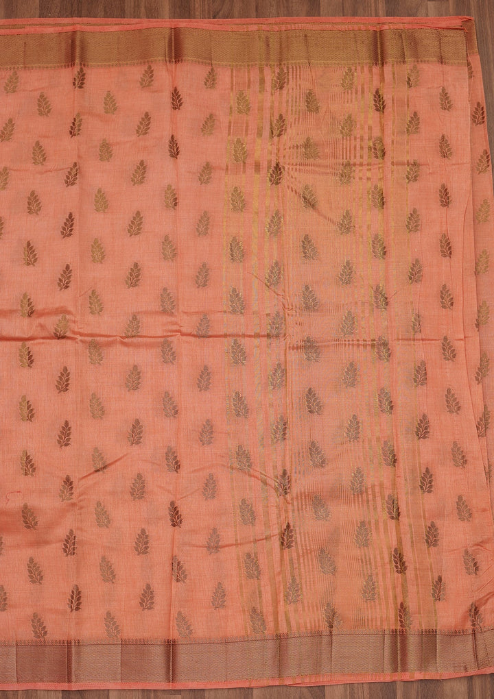Peach Zariwork Art Silk Designer Saree - Koskii