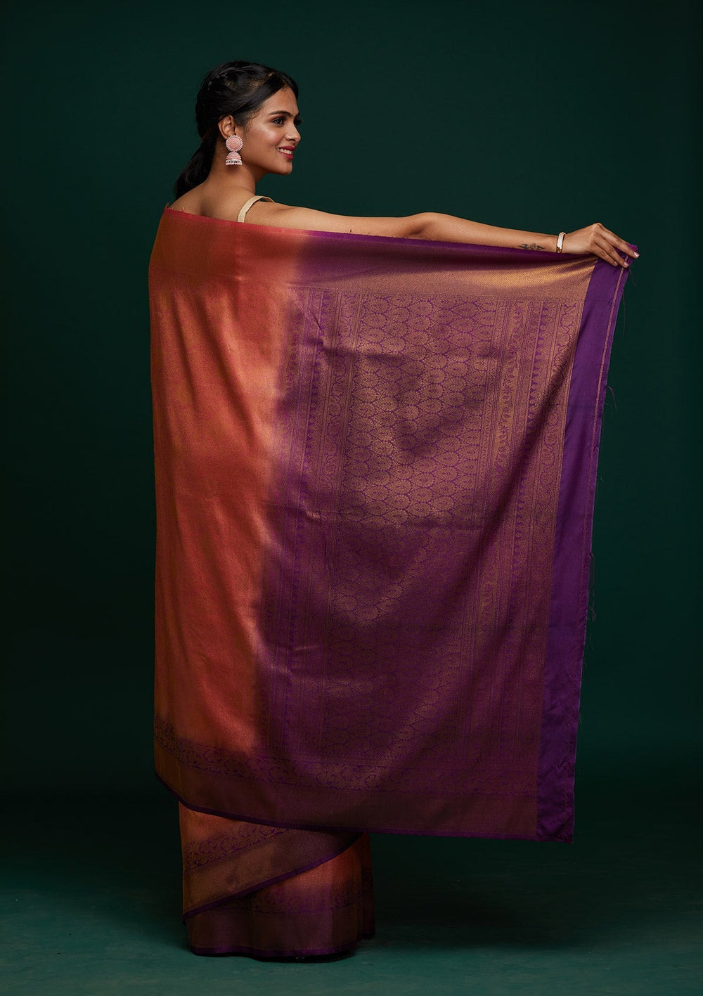 Peach Zariwork Art Silk Designer Saree - Koskii