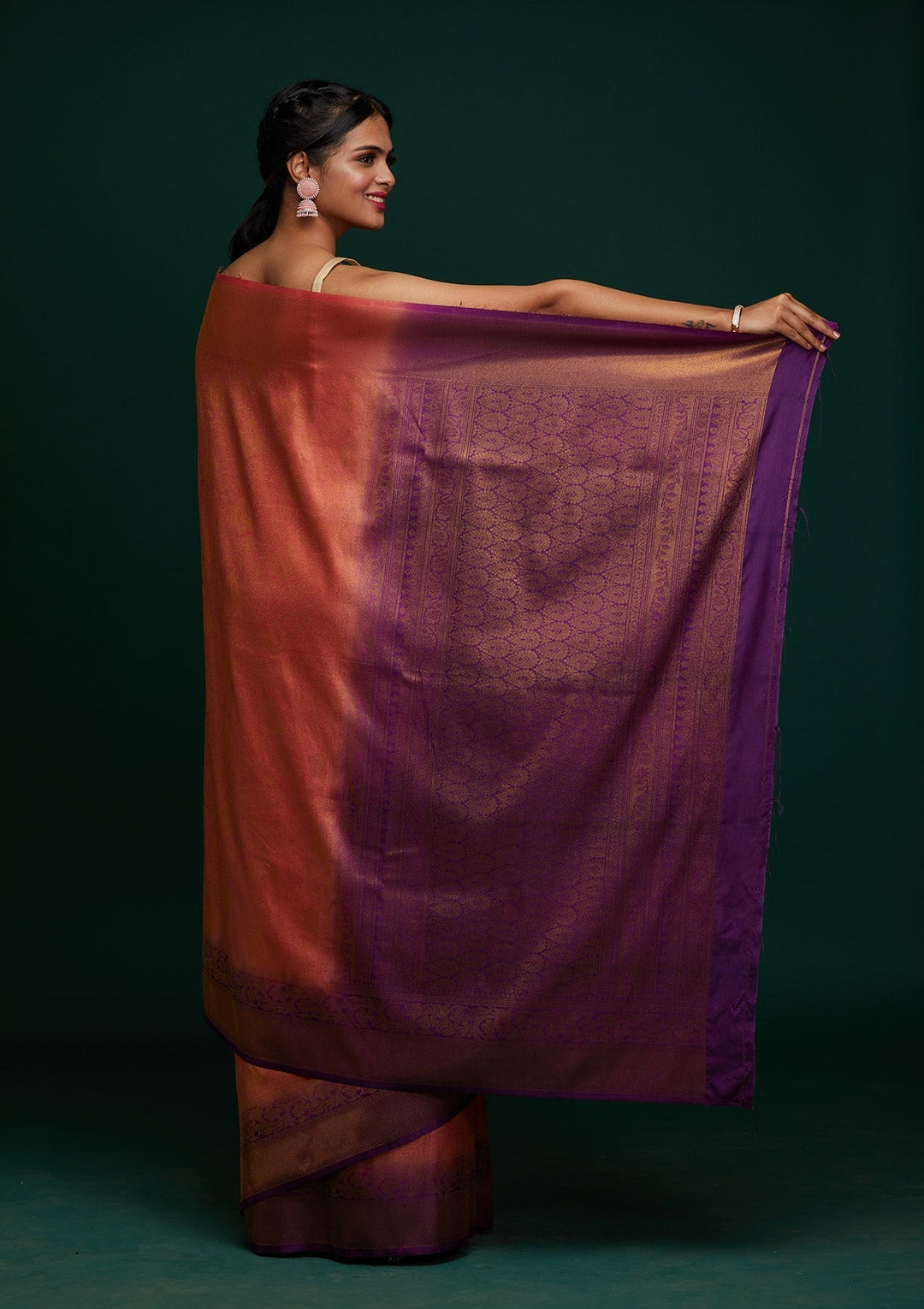 Peach Zariwork Art Silk Designer Saree - Koskii