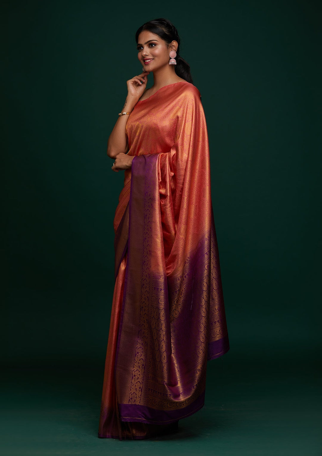 Peach Zariwork Art Silk Designer Saree - Koskii