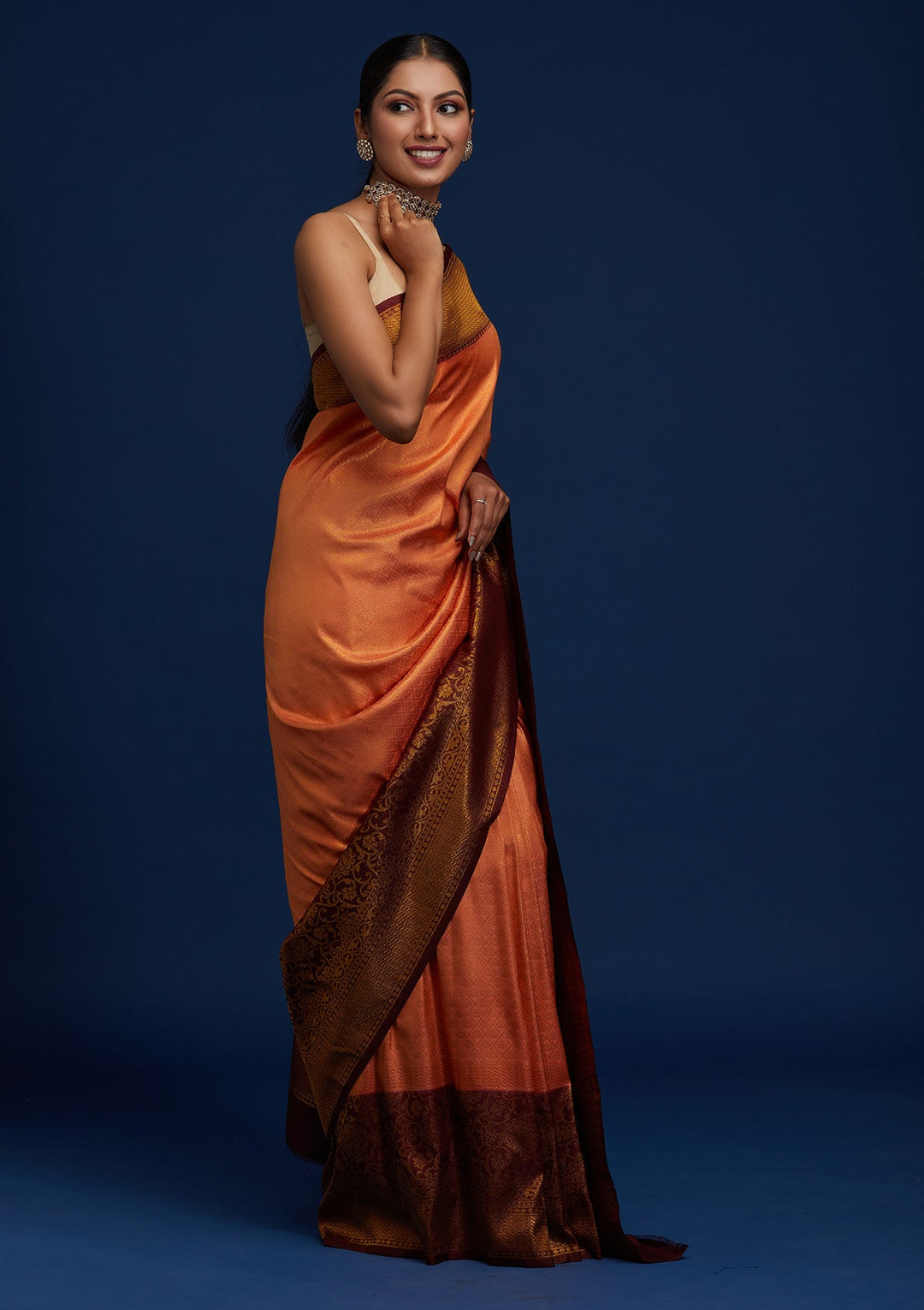 Peach Zariwork Art Silk Designer Saree - Koskii