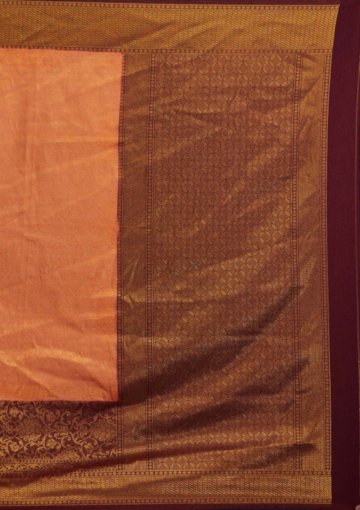 Peach Zariwork Art Silk Designer Saree - Koskii