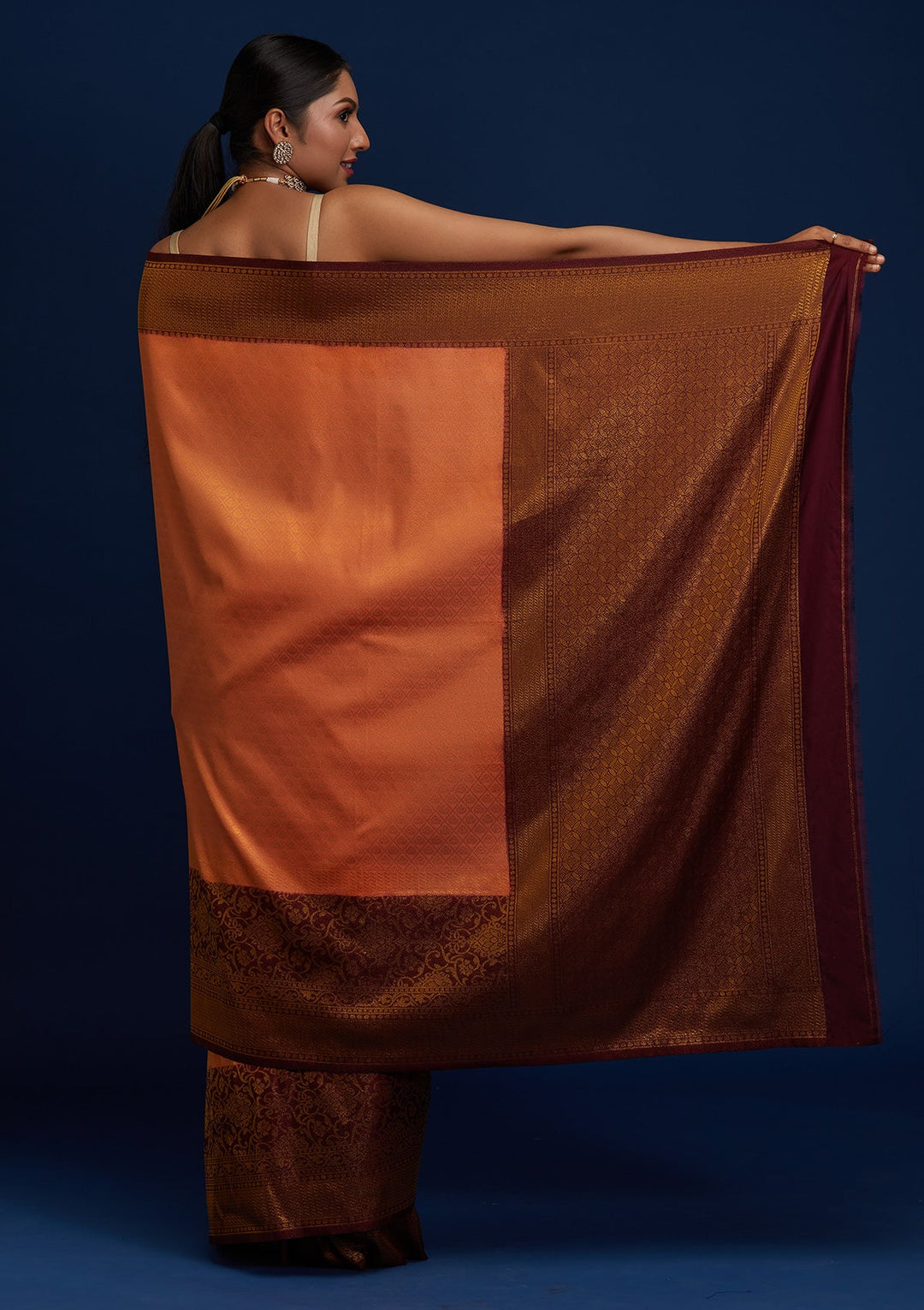 Peach Zariwork Art Silk Designer Saree - Koskii