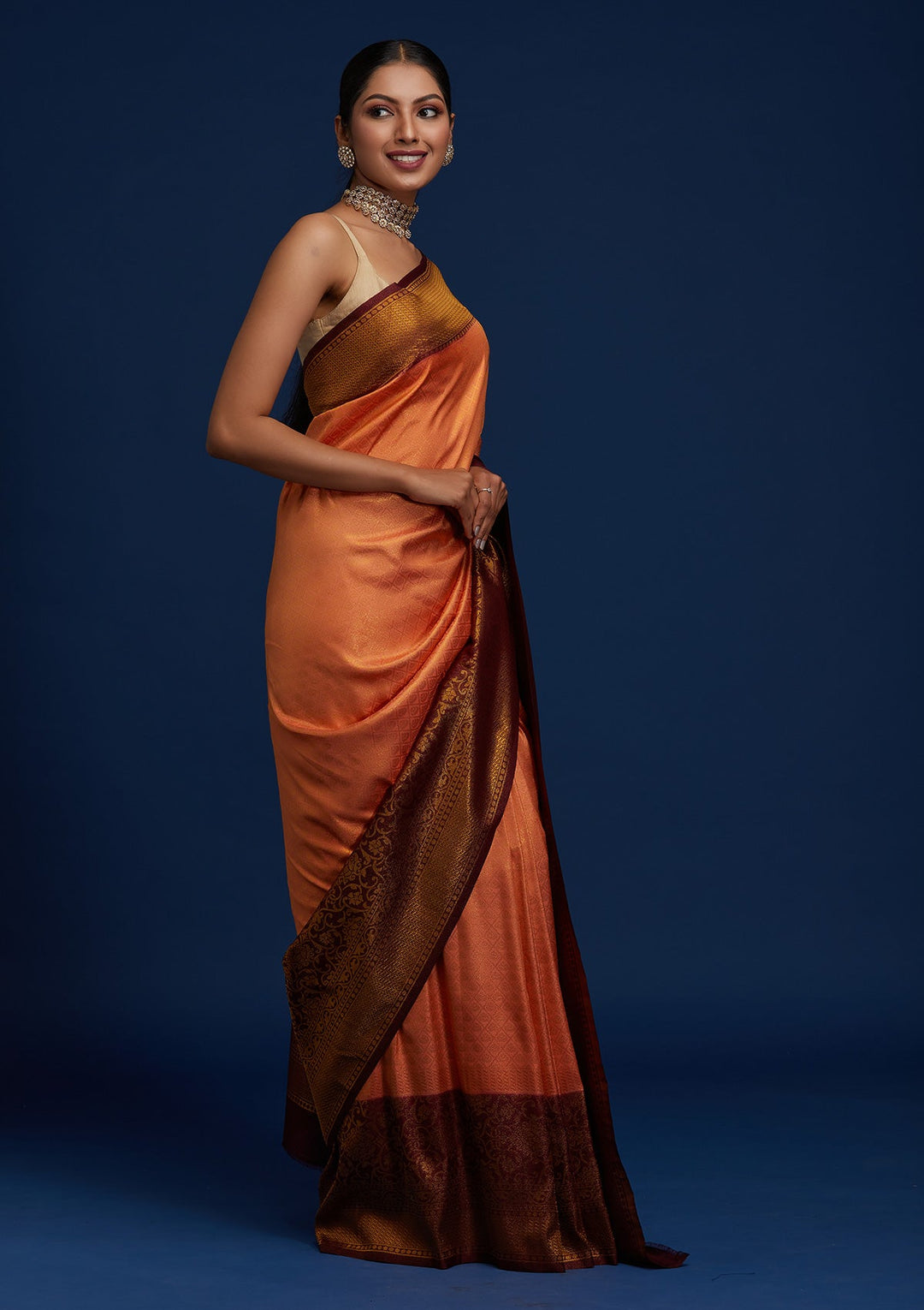 Peach Zariwork Art Silk Designer Saree - Koskii