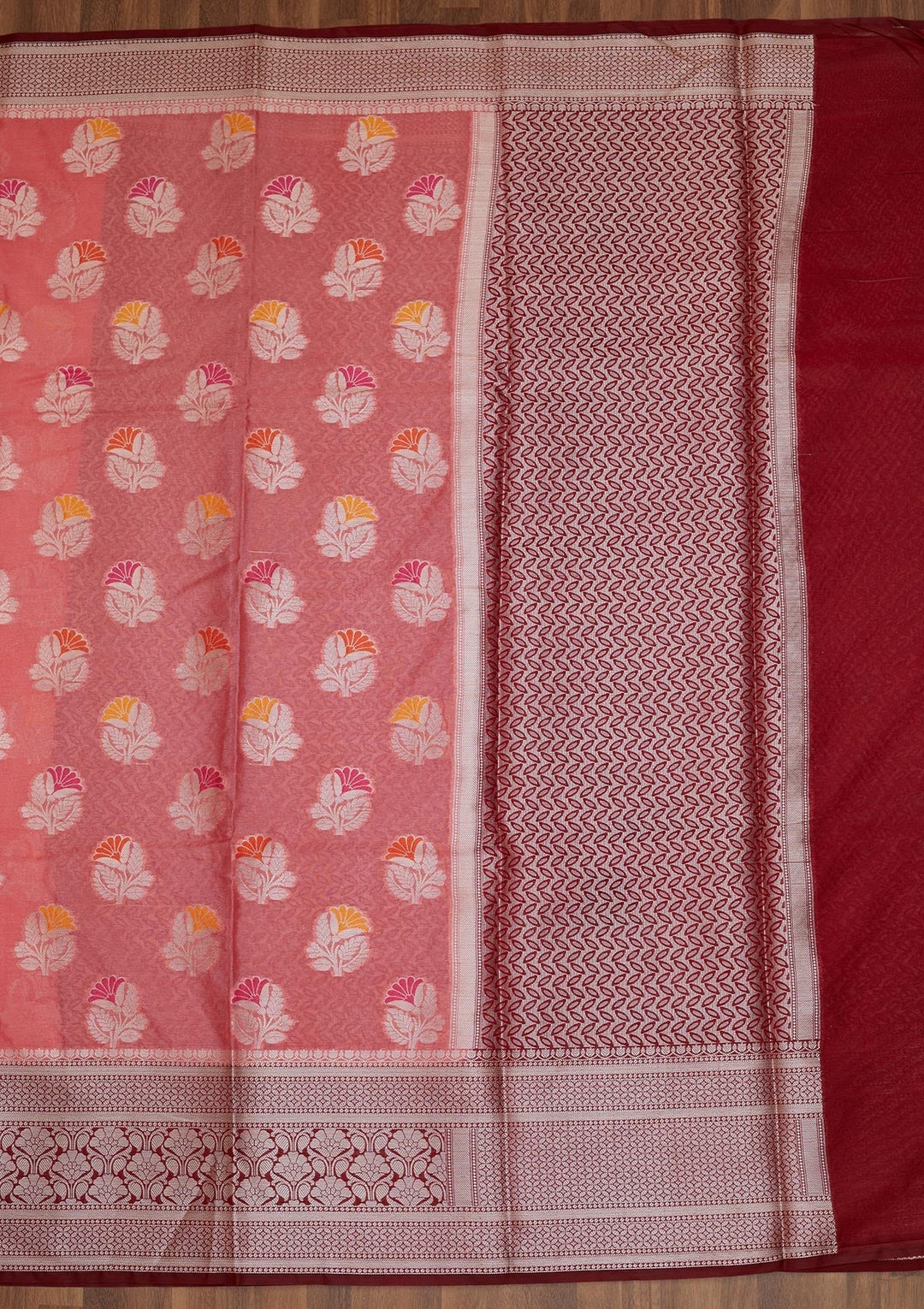 Peach Zariwork Art Silk Saree - Koskii