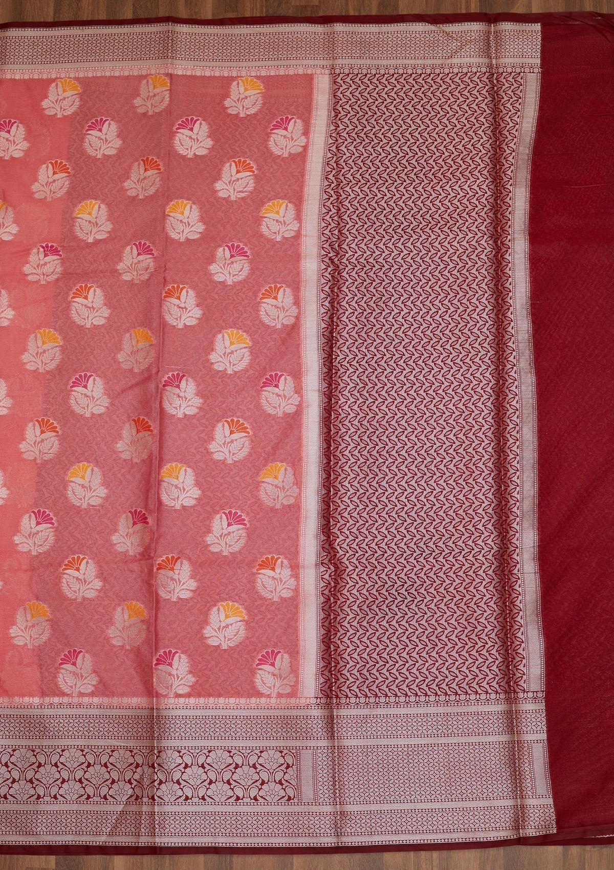 Peach Zariwork Art Silk Saree - Koskii