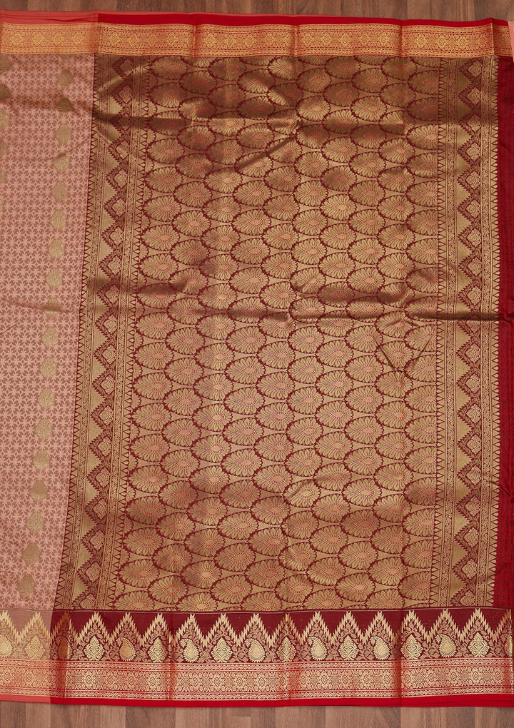 Peach Zariwork Art Silk Designer Saree - Koskii