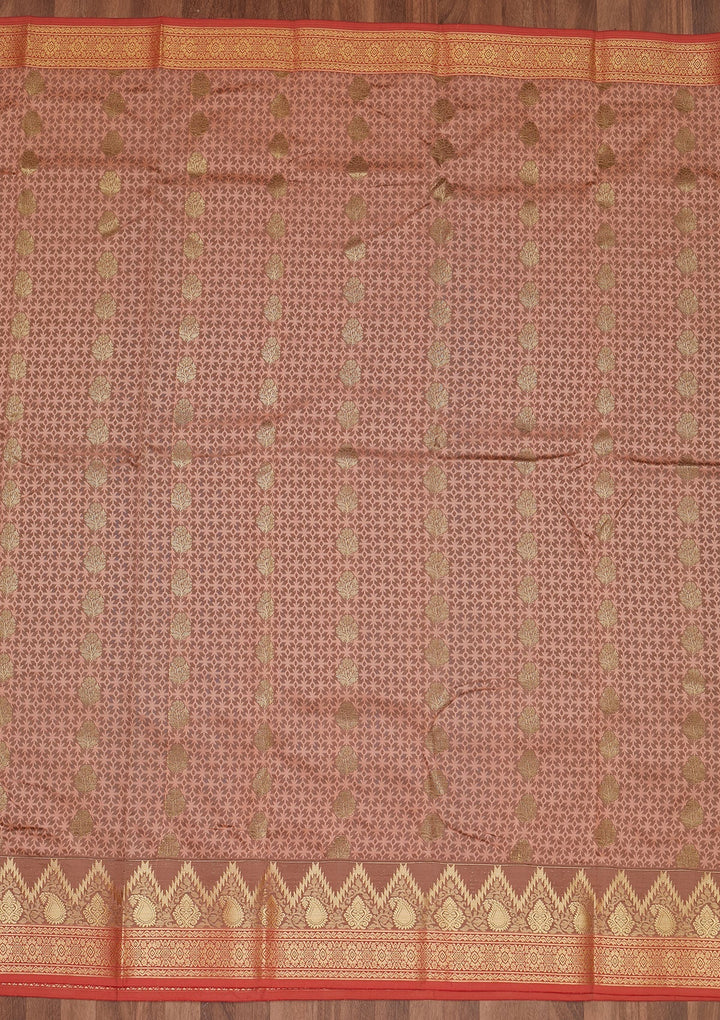 Peach Zariwork Art Silk Designer Saree - Koskii