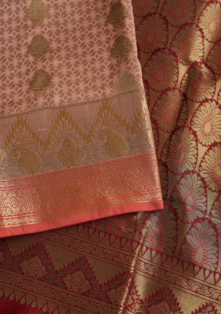 Peach Zariwork Art Silk Designer Saree - Koskii