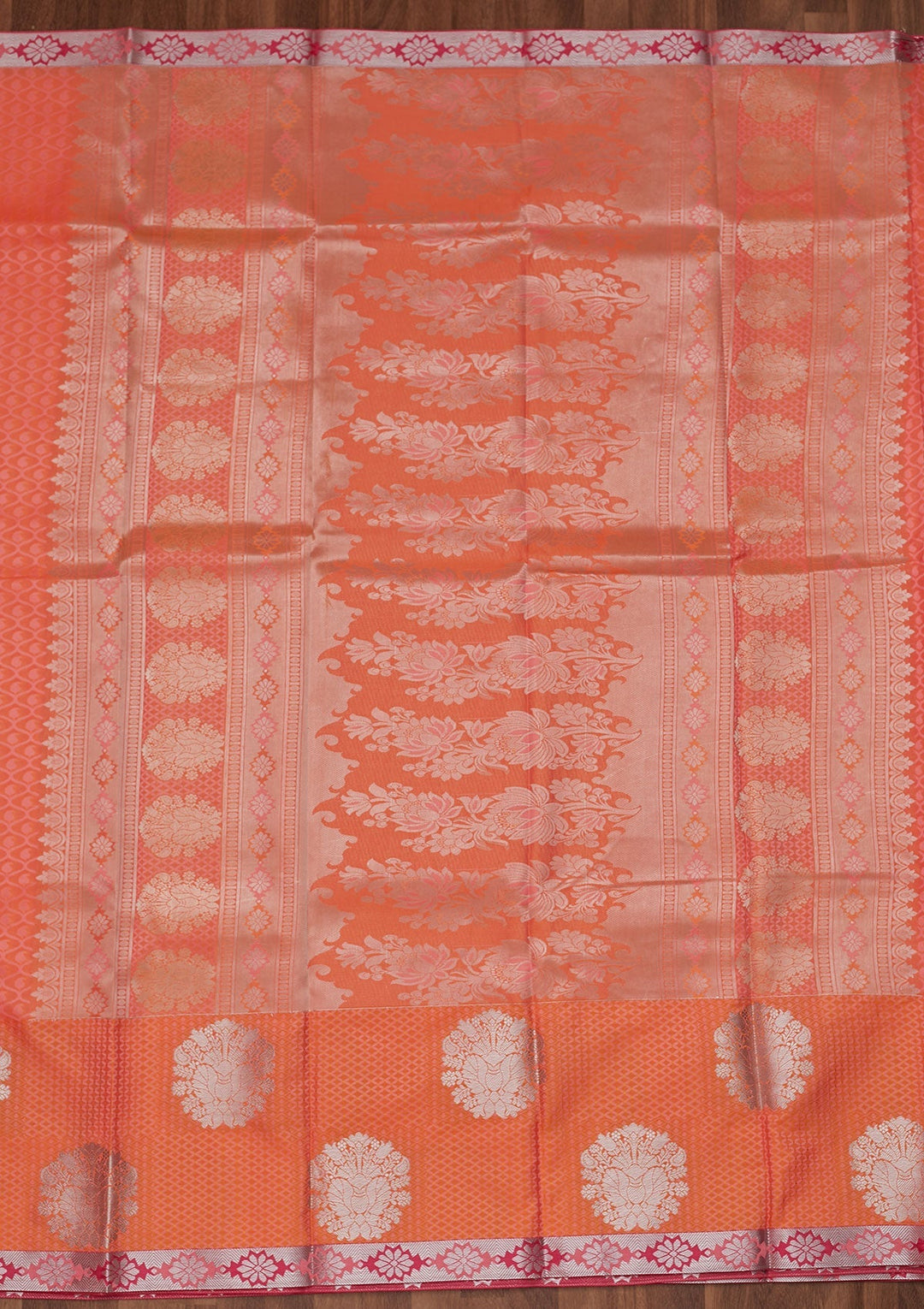 Peach Zariwork Art Silk Designer Saree - Koskii
