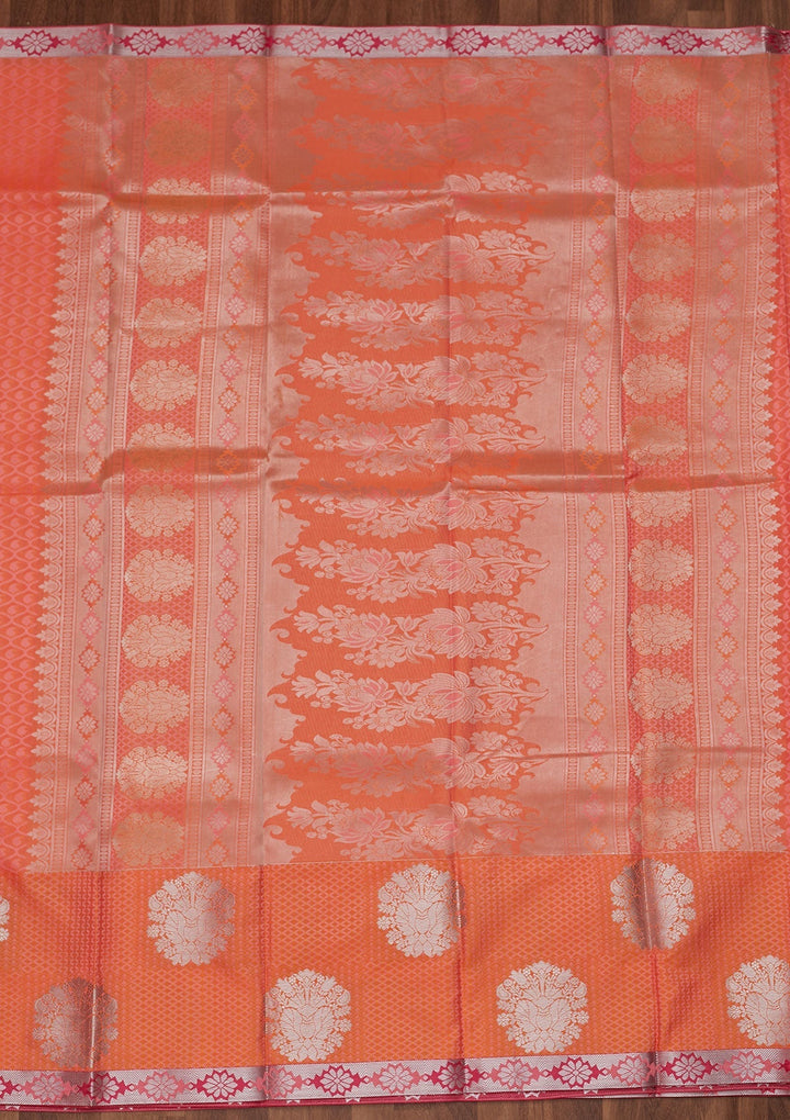 Peach Zariwork Art Silk Designer Saree - Koskii