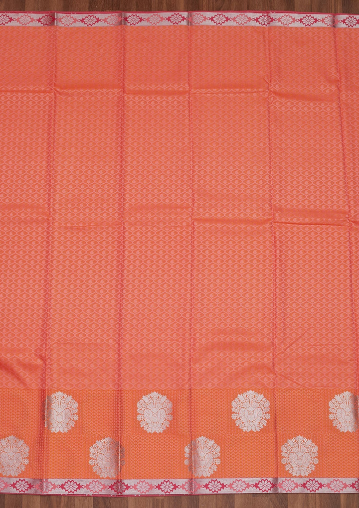 Peach Zariwork Art Silk Designer Saree - Koskii
