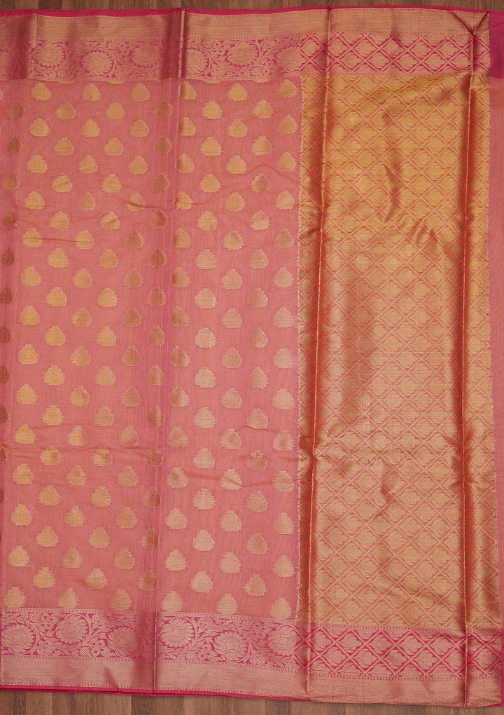 Peach Zariwork Art Silk Saree - Koskii
