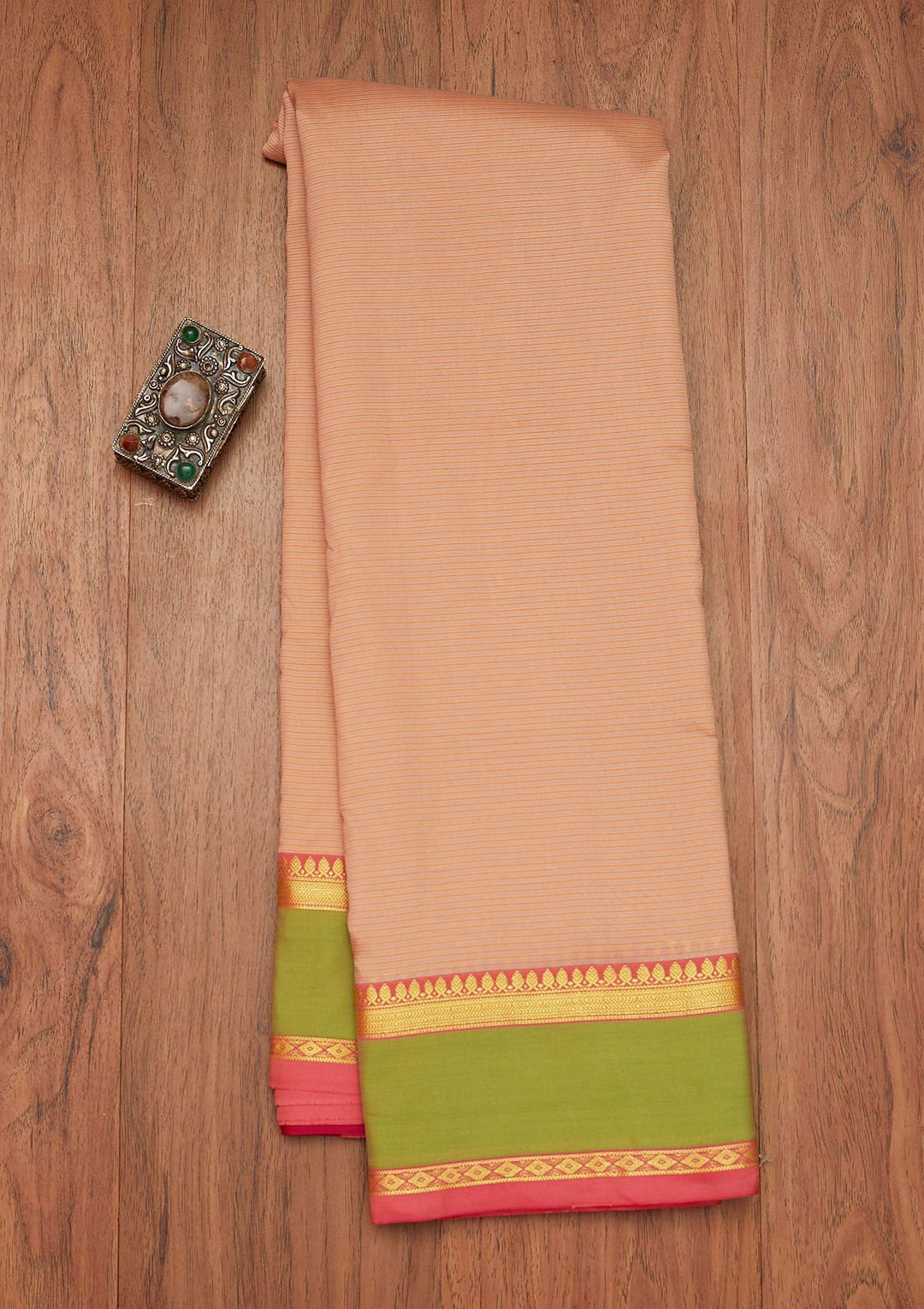 Peach Zariwork Art Silk Saree- Koskii