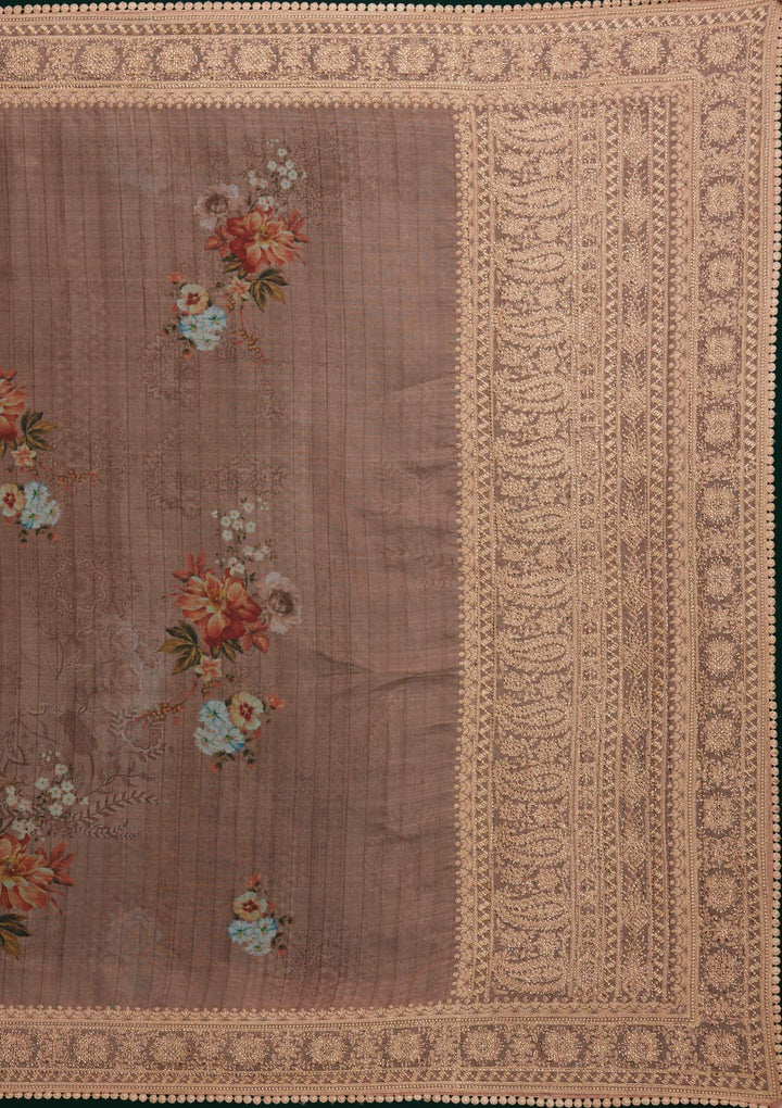 Peach Zariwork Art Silk Saree - Koskii