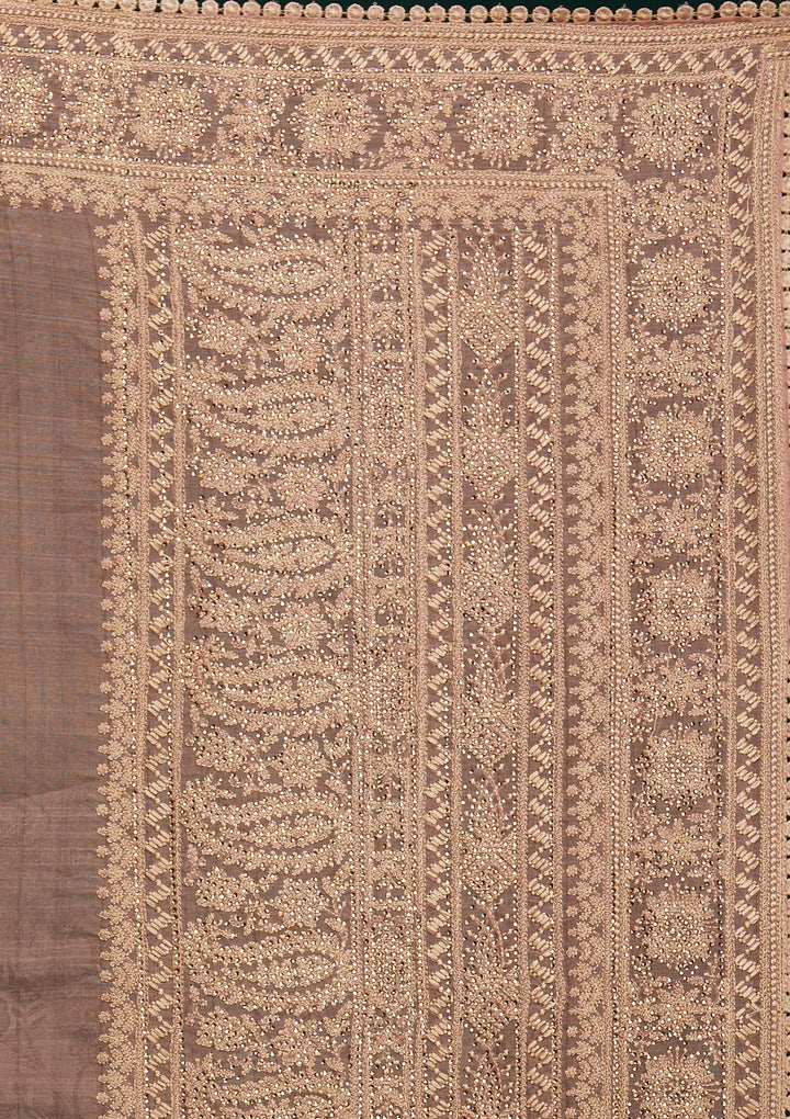 Peach Zariwork Art Silk Saree - Koskii