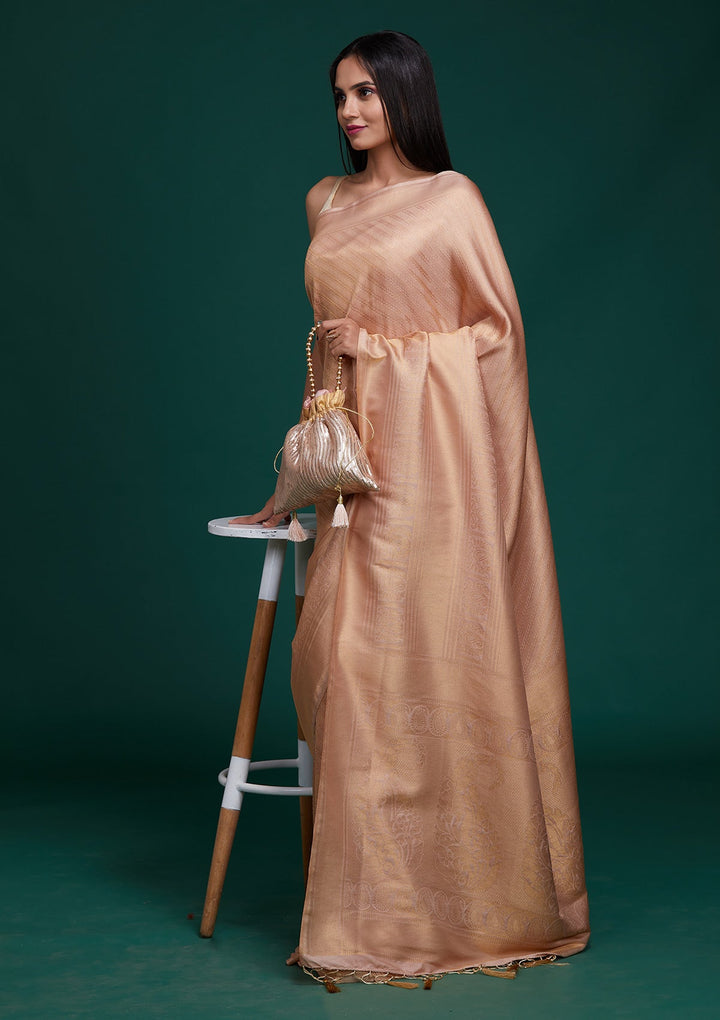 Peach Zariwork Art Silk Saree-Koskii