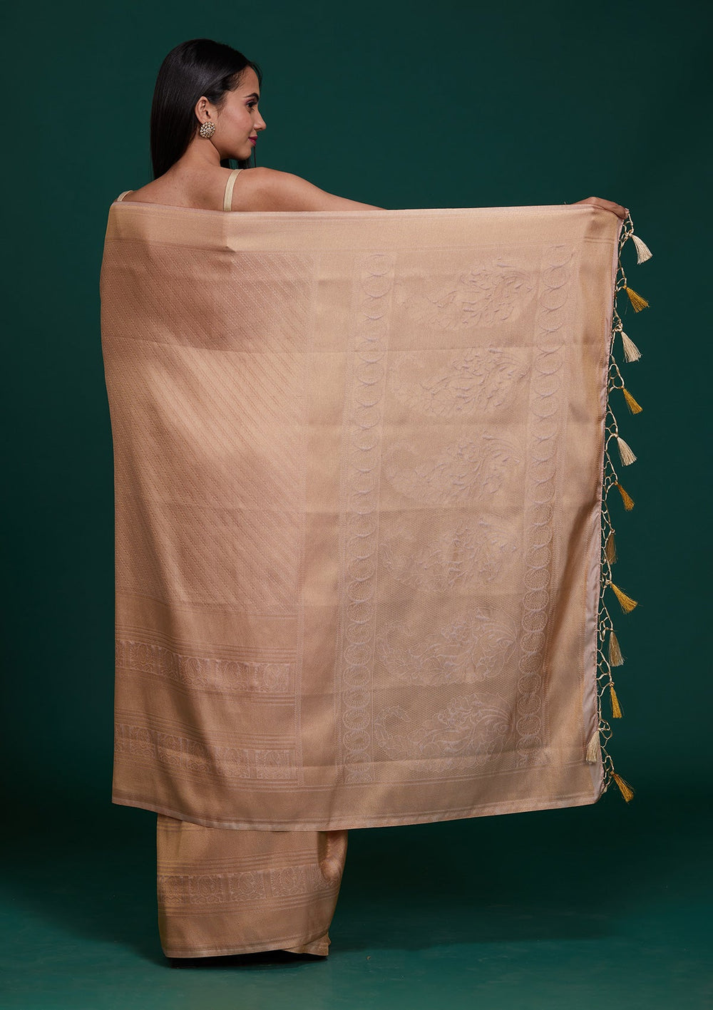 Peach Zariwork Art Silk Saree-Koskii