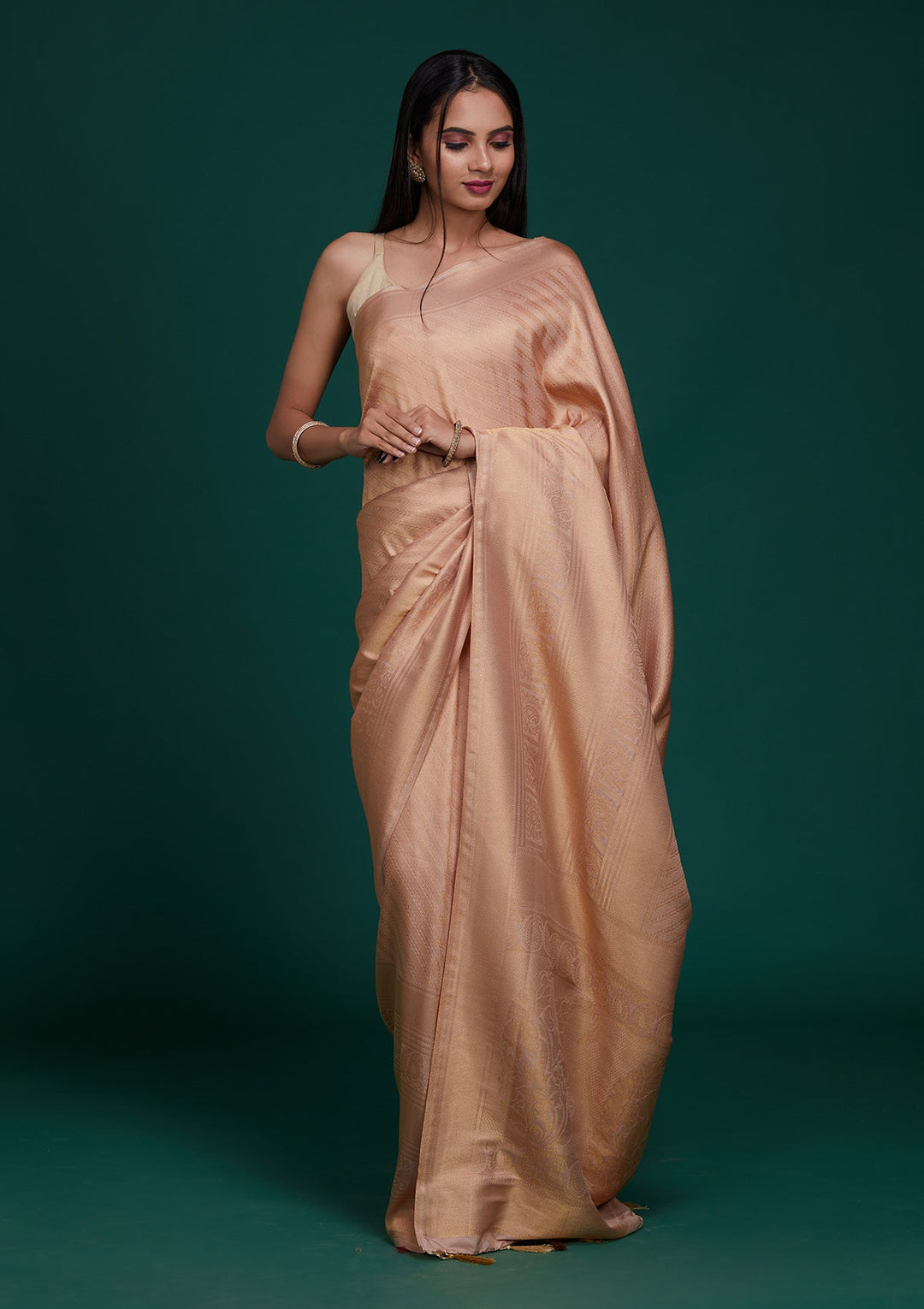 Peach Zariwork Art Silk Saree-Koskii