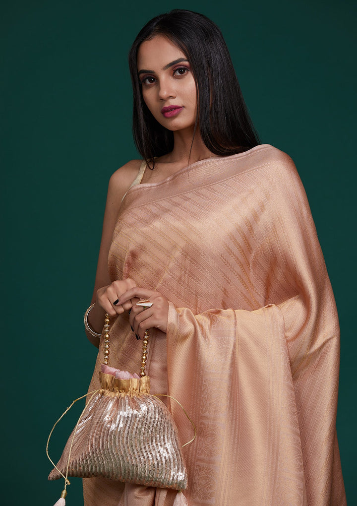 Peach Zariwork Art Silk Saree-Koskii