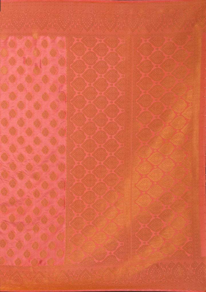 Peach Zariwork Art Silk Unstitched Saree-Koskii