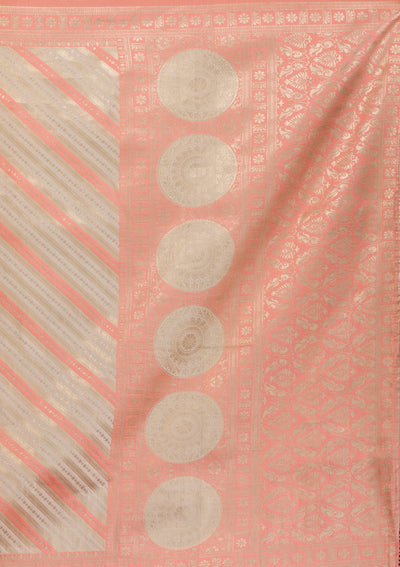 Peach Zariwork Art Silk Unstitched Saree-Koskii