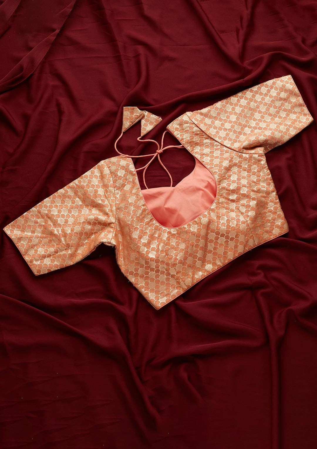 Peach Zariwork Banarasi Designer Blouse-Koskii