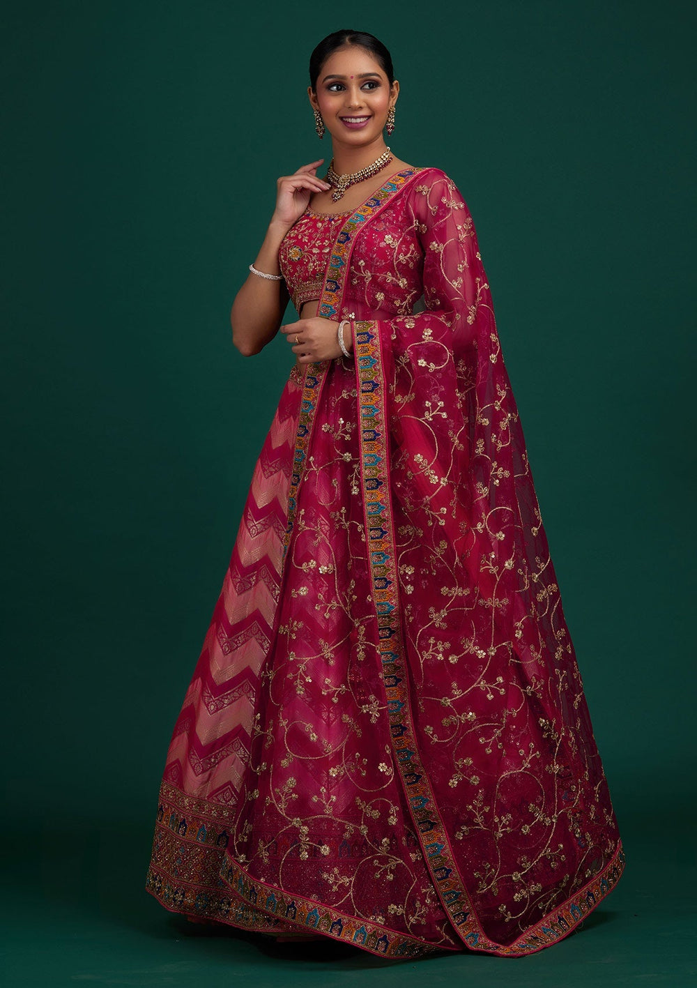 Peach Zariwork Banarasi Designer Semi-Stitched Lehenga - Koskii