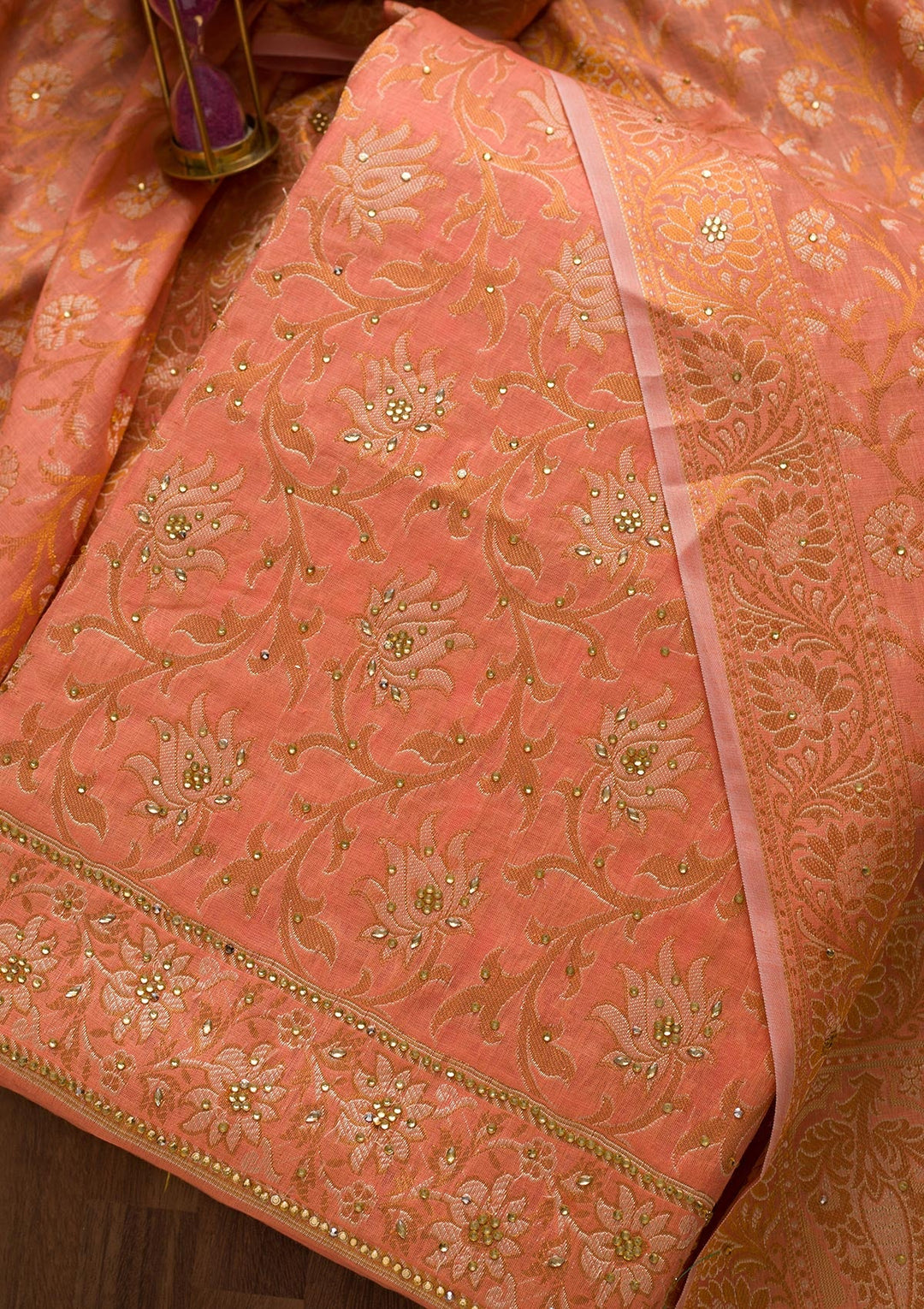 Peach Zariwork Banarasi Unstitched Salwar Suit-Koskii