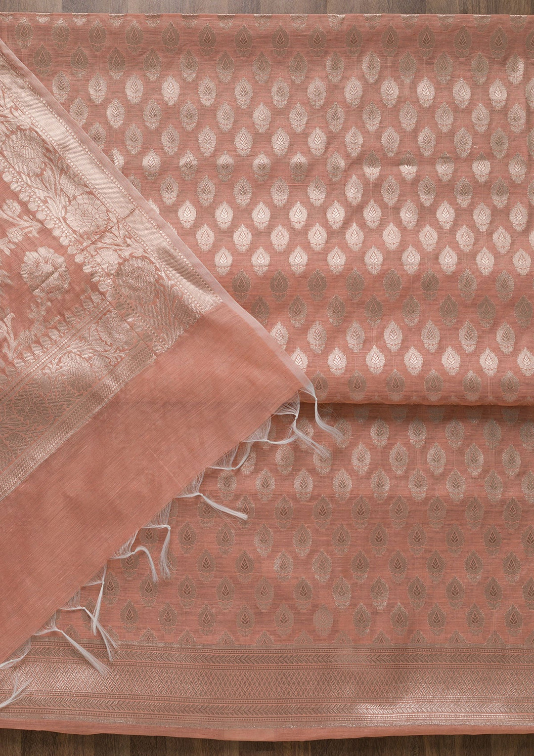 Peach Zariwork Banarasi Unstitched Salwar Suit-Koskii