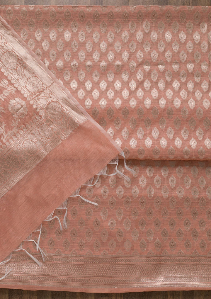 Peach Zariwork Banarasi Unstitched Salwar Suit-Koskii