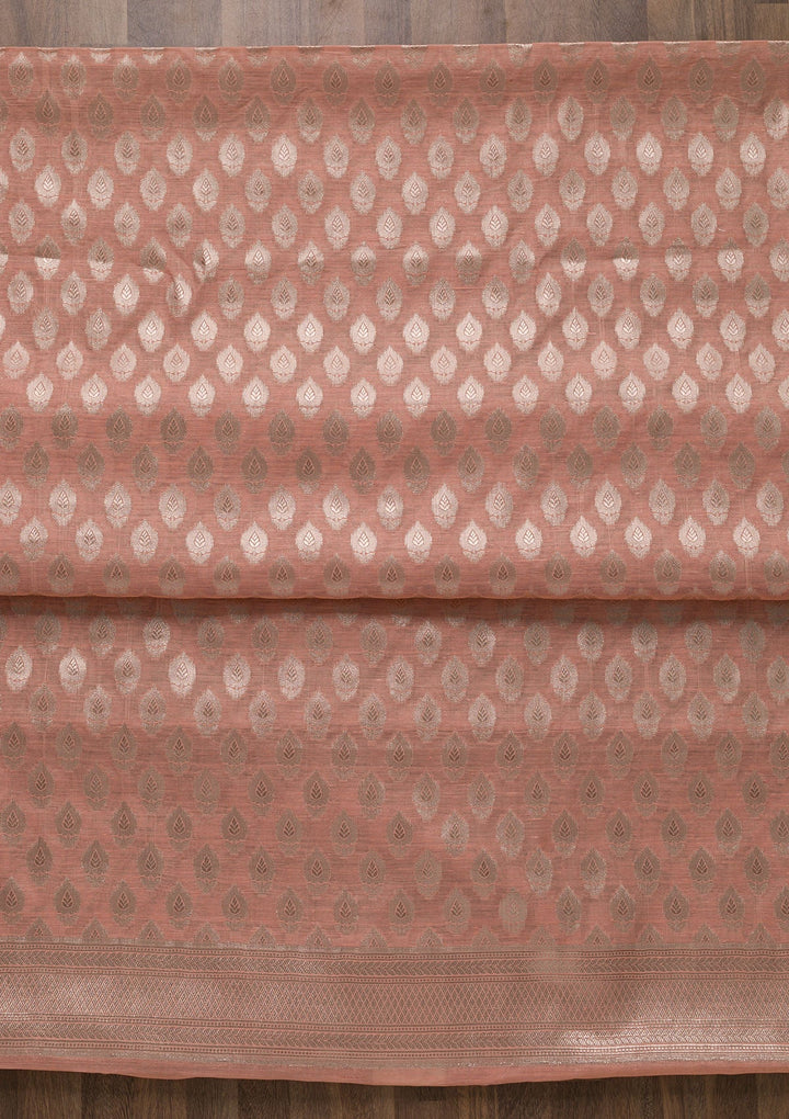 Peach Zariwork Banarasi Unstitched Salwar Suit-Koskii