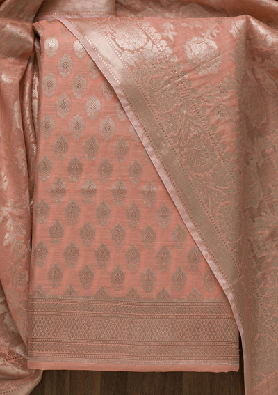 Peach Zariwork Banarasi Unstitched Salwar Suit-Koskii