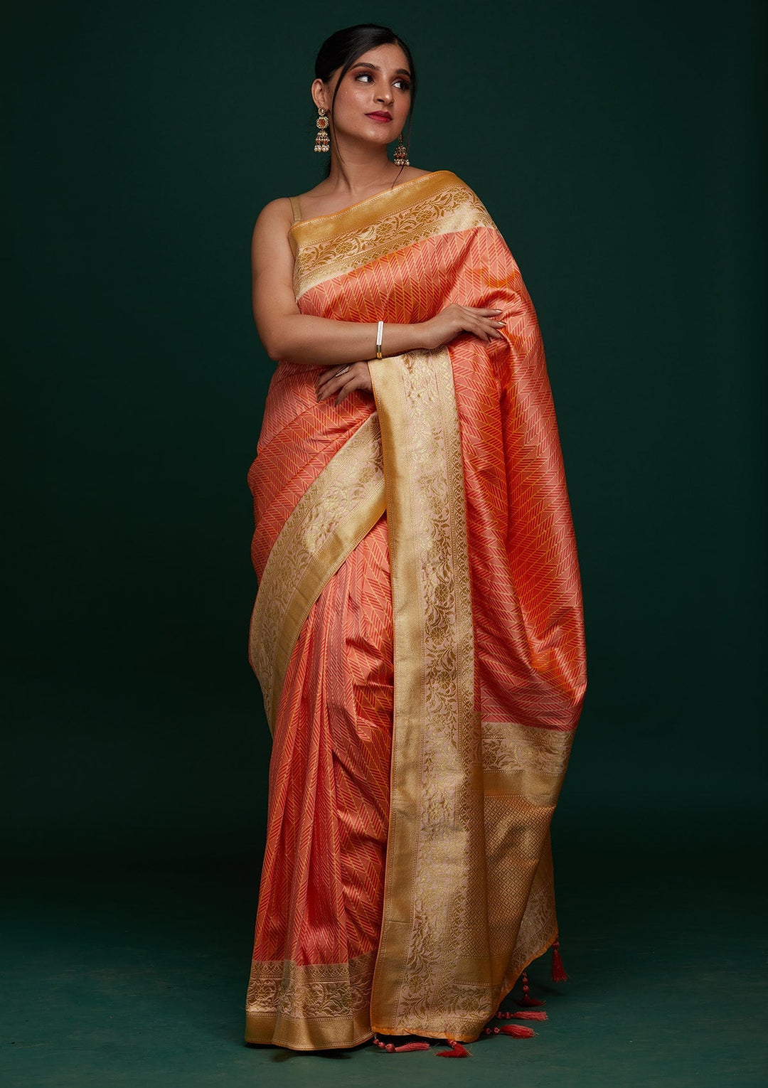Peach Zariwork Banarasi Designer Saree - Koskii