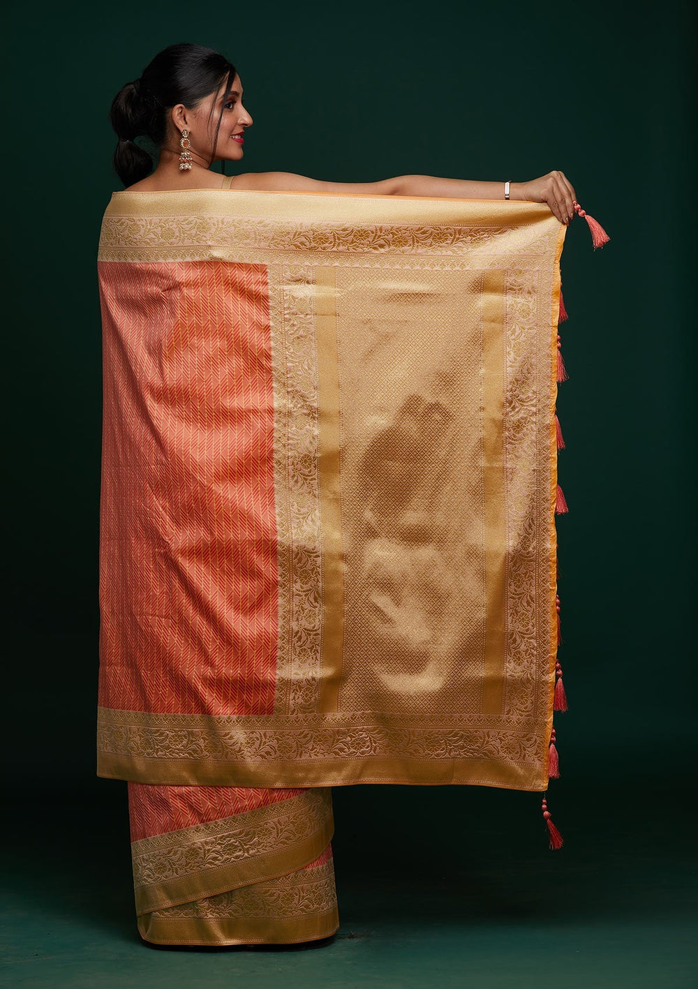 Peach Zariwork Banarasi Designer Saree - Koskii