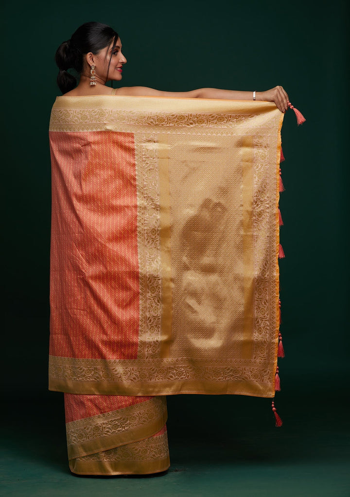 Peach Zariwork Banarasi Designer Saree - Koskii