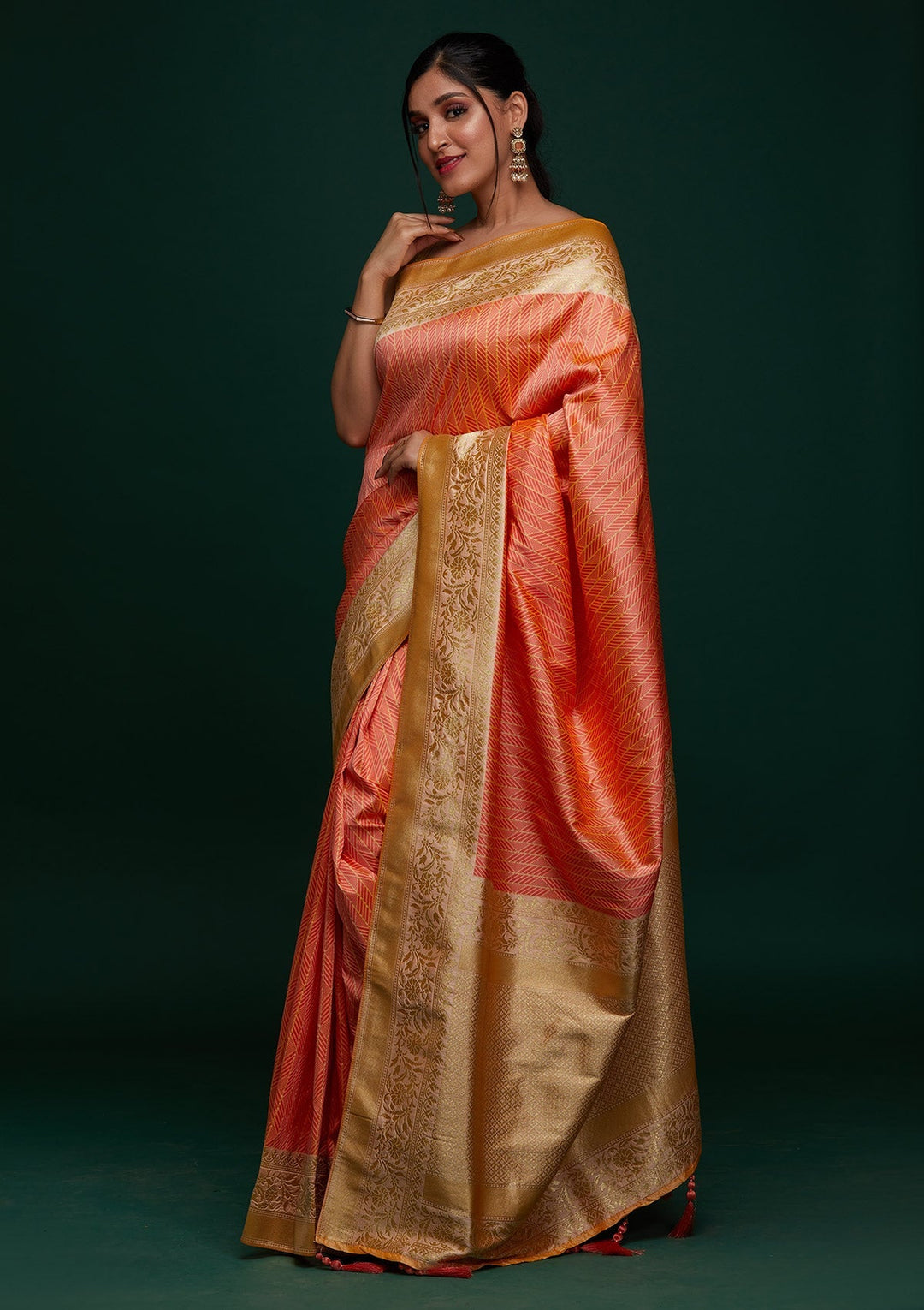 Peach Zariwork Banarasi Designer Saree - Koskii