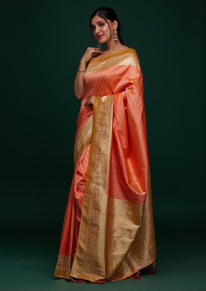 Peach Zariwork Banarasi Designer Saree - Koskii