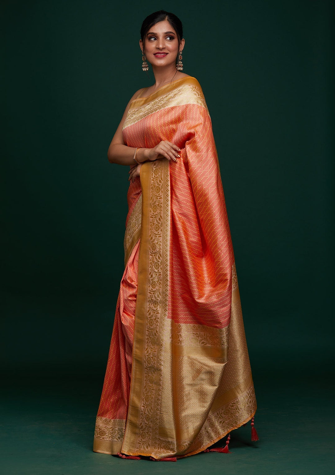 Peach Zariwork Banarasi Designer Saree - Koskii