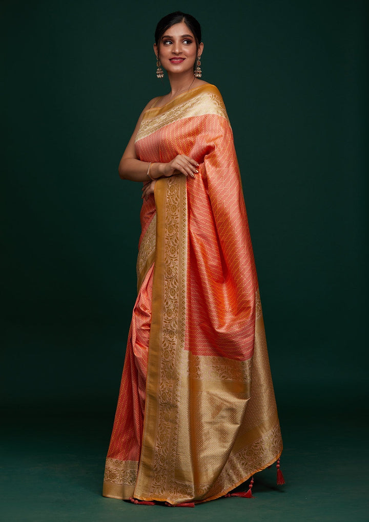 Peach Zariwork Banarasi Designer Saree - Koskii