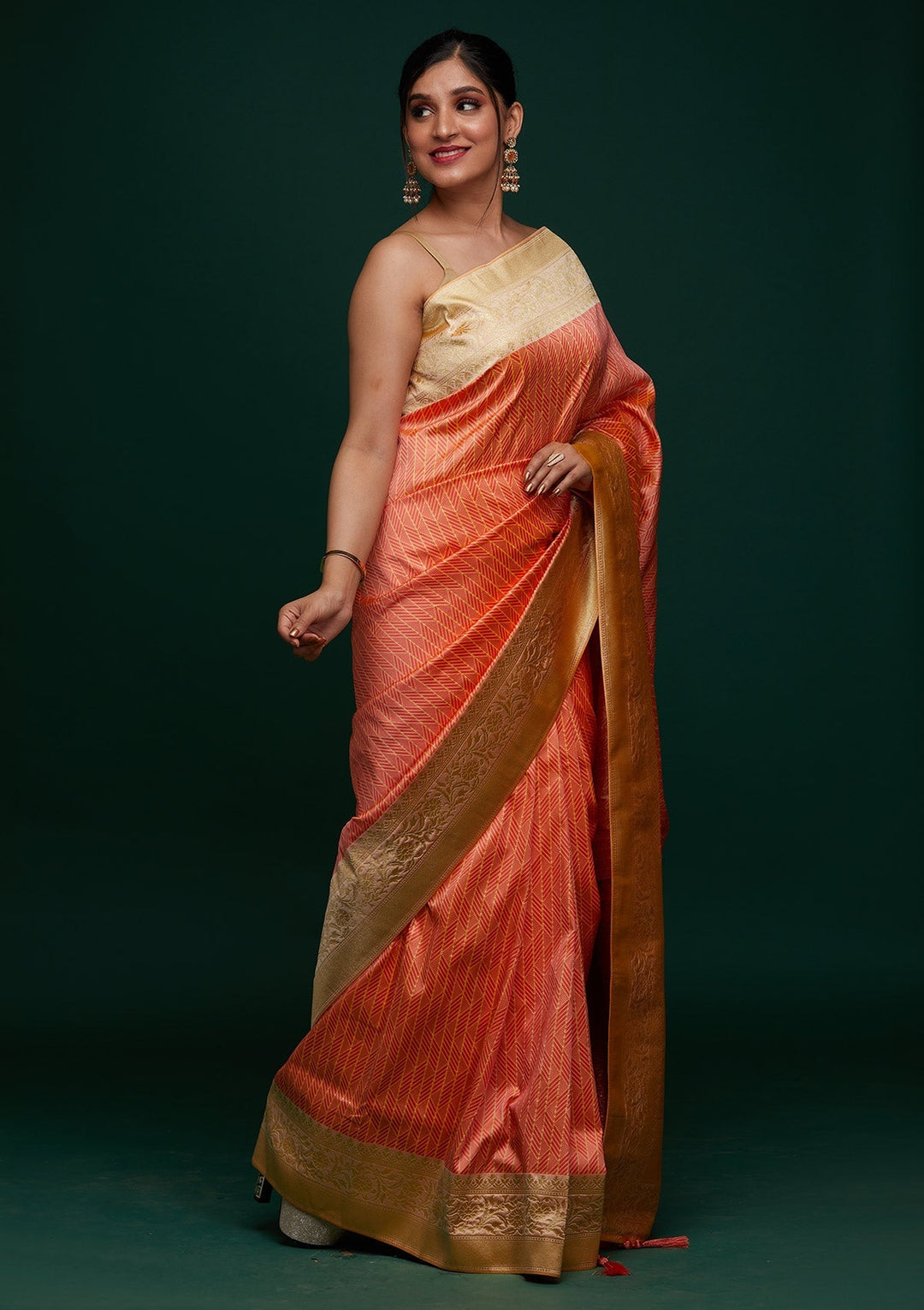 Peach Zariwork Banarasi Designer Saree - Koskii