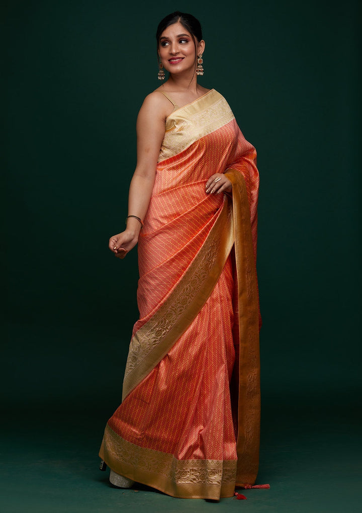 Peach Zariwork Banarasi Designer Saree - Koskii