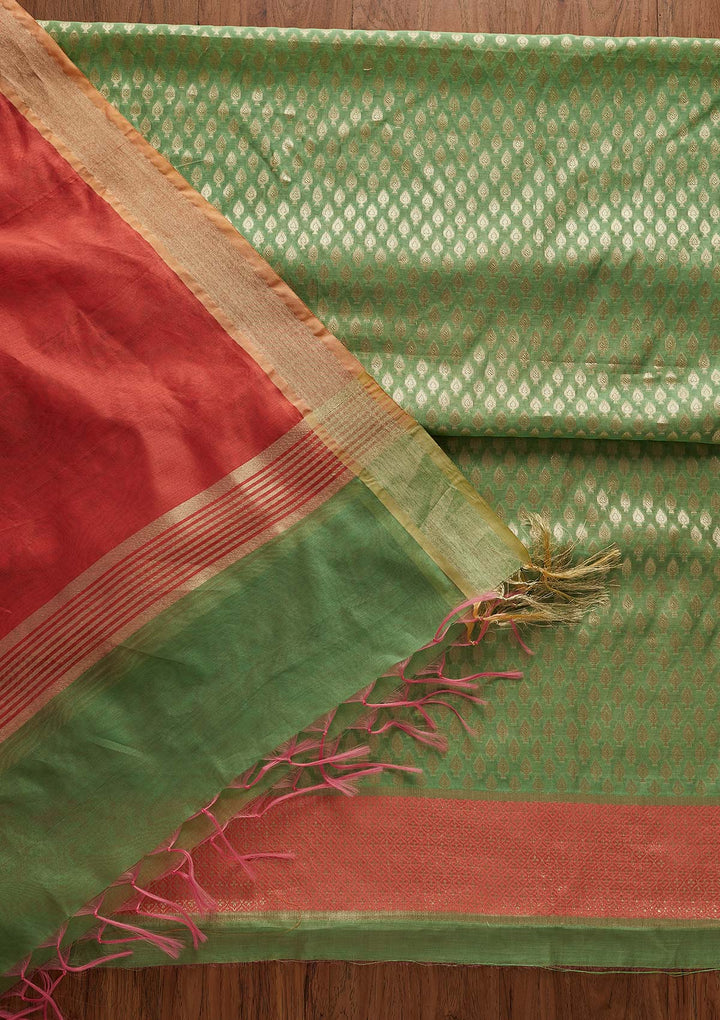 Peach Zariwork Brocade Designer Unstitched Salwar Suit - Koskii