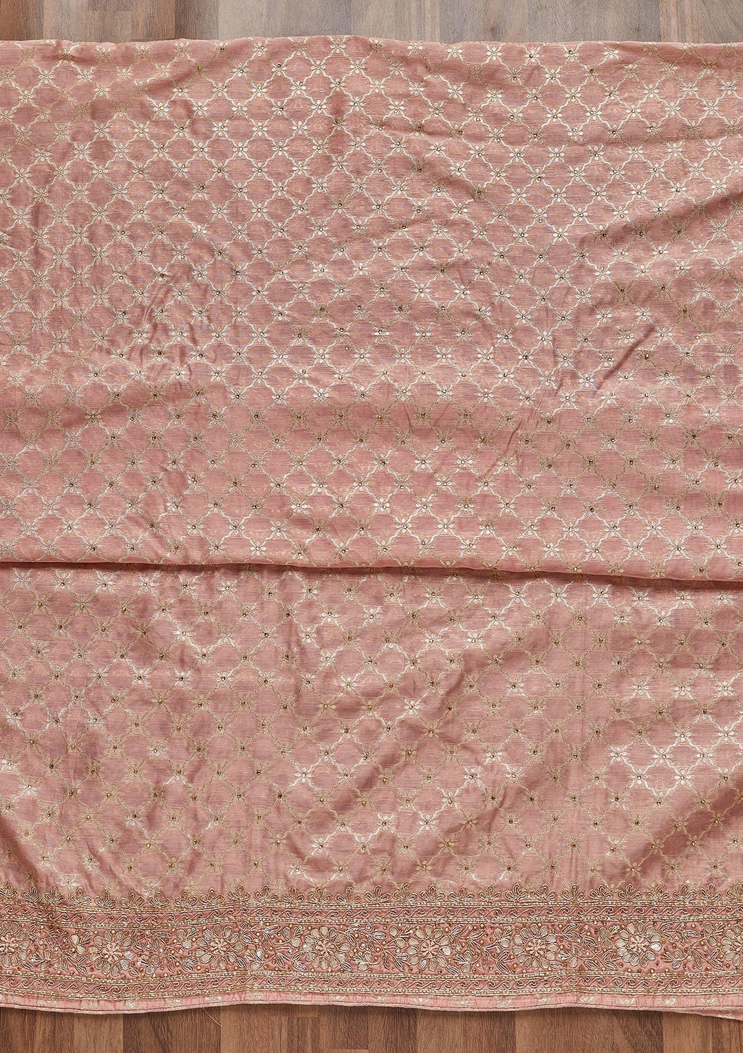 Peach Zariwork Brocade Unstitched Salwar Suit - Koskii